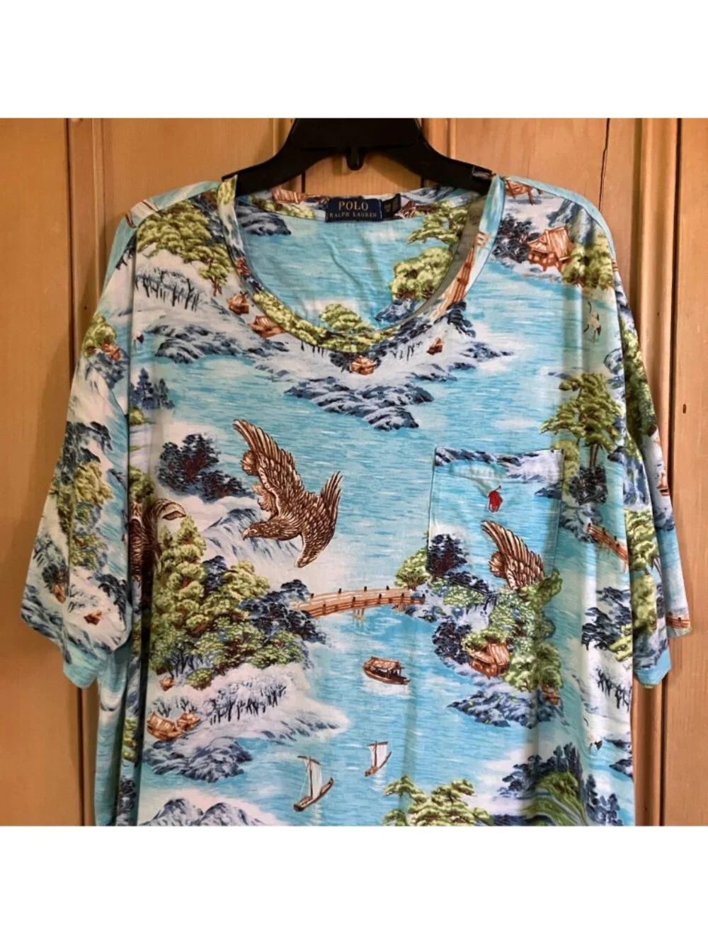 Polo Ralph Lauren Mens Vintage Y2K Tropical Pocket Shirt Size 3XB Blue SP EXC
